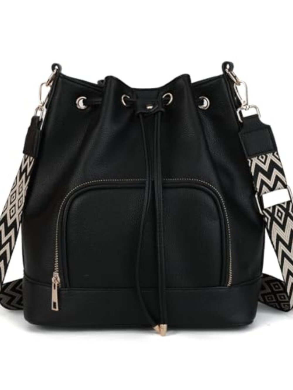 Faux Leather Crossbody Bucket Bag & Shoulder Purse for Women Adjustable Straps